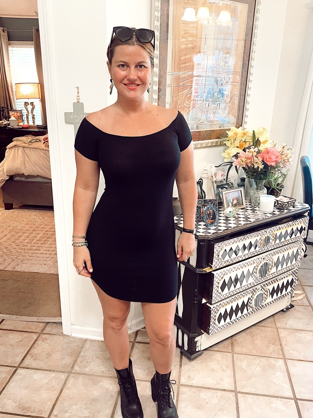 Full Tilt Black Grunge Fall Off-The-Shoulder Mini Dress